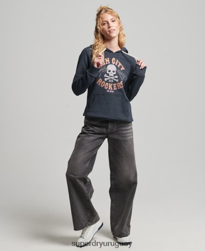 uy Superdry mujer sudadera con capucha de metal de la marca negro DT2N8Z3300 ropa