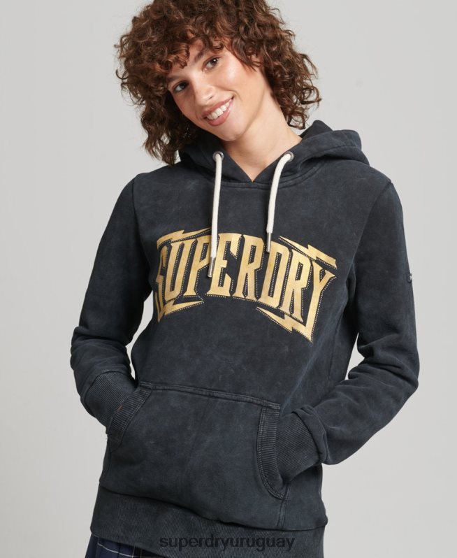 uy Superdry mujer sudadera con capucha de metal de la marca negro DT2N8Z5783 ropa