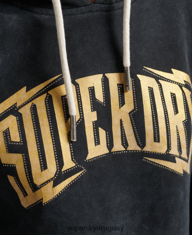 uy Superdry mujer sudadera con capucha de metal de la marca negro DT2N8Z5783 ropa