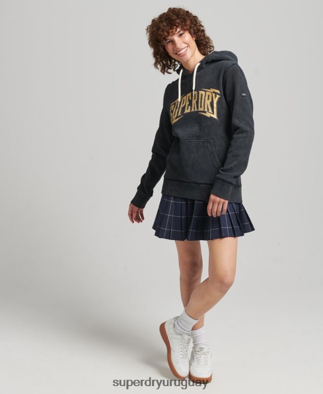 uy Superdry mujer sudadera con capucha de metal de la marca negro DT2N8Z5783 ropa