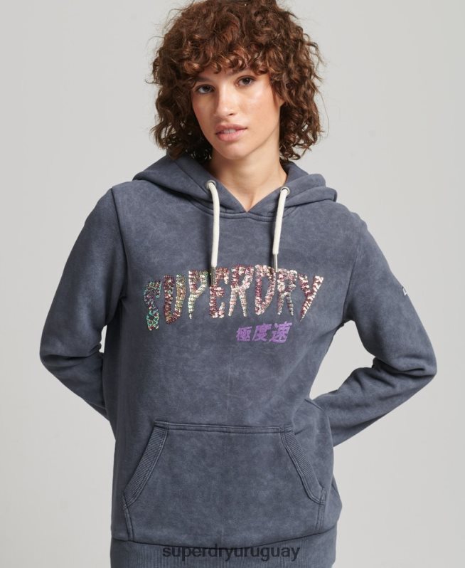 uy Superdry mujer sudadera con capucha de metal de la marca negro DT2N8Z5849 ropa