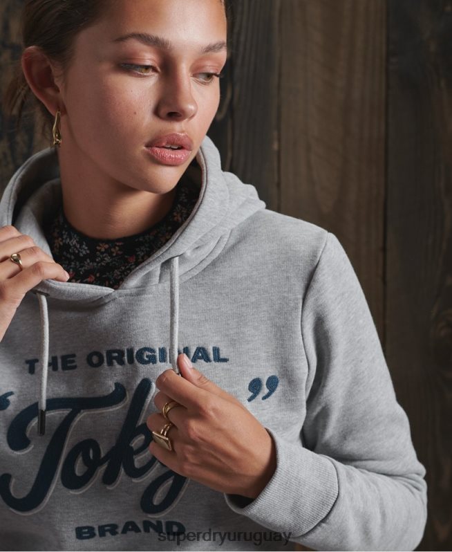 uy Superdry mujer sudadera con capucha de ropa de trabajo hecha a mano gris oscuro DT2N8Z3507 ropa