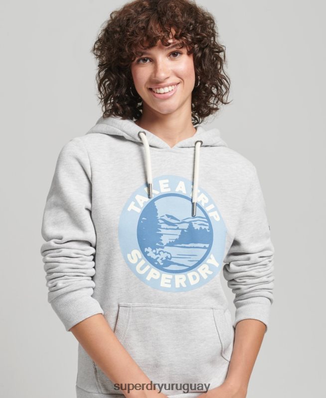 uy Superdry mujer sudadera con capucha de viaje gris claro DT2N8Z3291 ropa