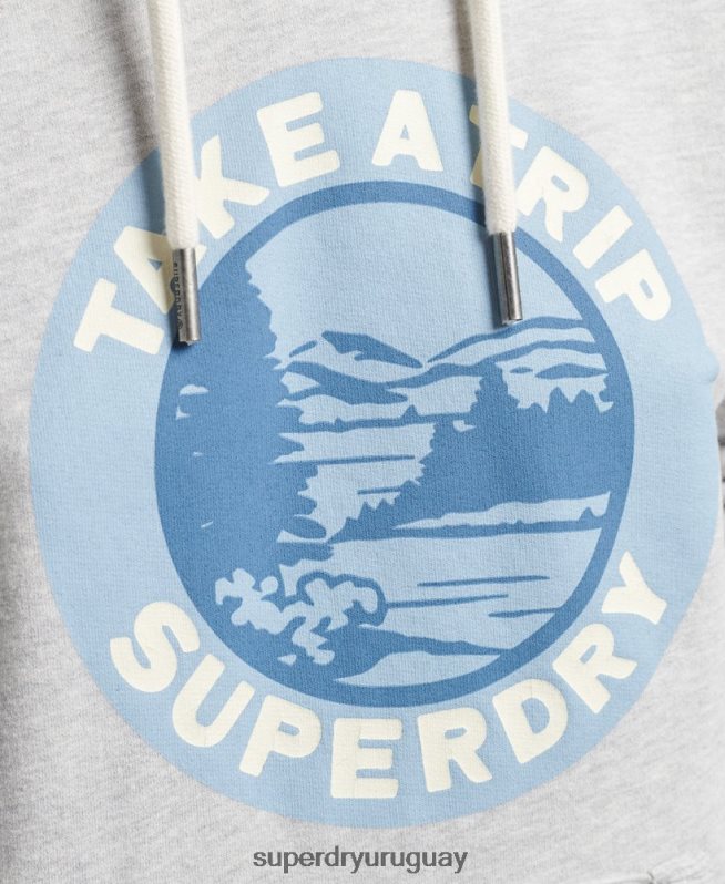 uy Superdry mujer sudadera con capucha de viaje gris claro DT2N8Z3291 ropa