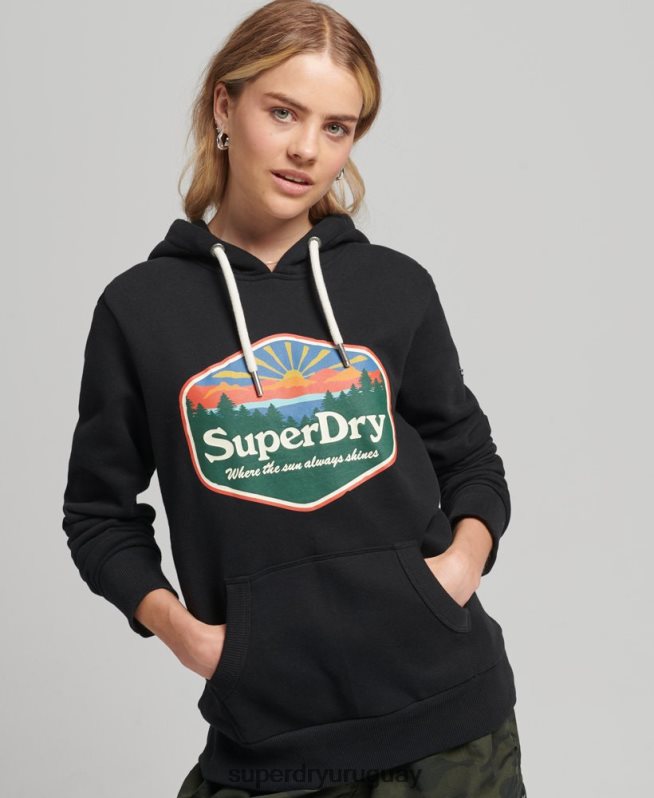 uy Superdry mujer sudadera con capucha de viaje negro DT2N8Z6070 ropa