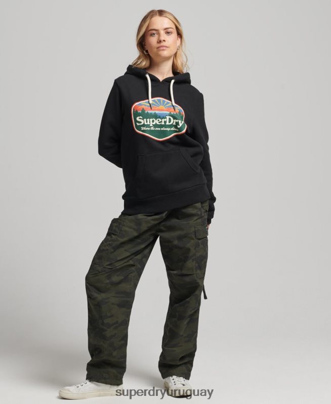 uy Superdry mujer sudadera con capucha de viaje negro DT2N8Z6070 ropa