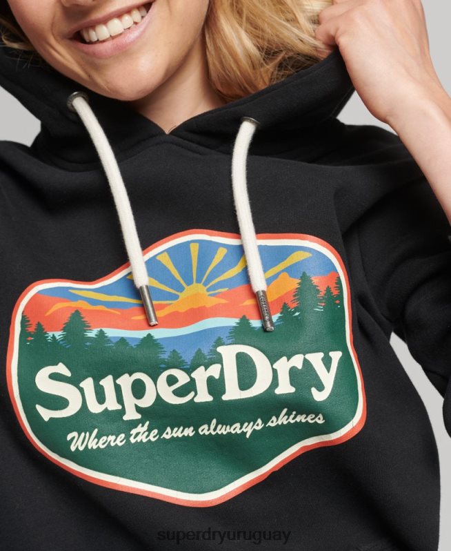 uy Superdry mujer sudadera con capucha de viaje negro DT2N8Z6070 ropa
