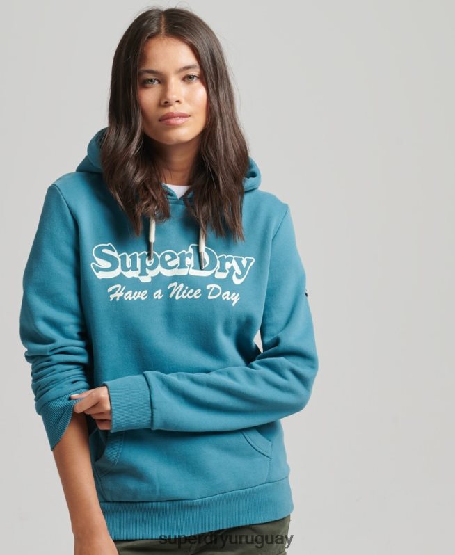uy Superdry mujer sudadera con capucha de viaje verde DT2N8Z6081 ropa