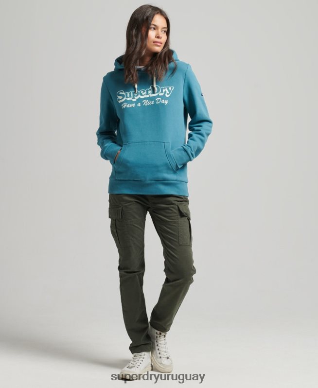 uy Superdry mujer sudadera con capucha de viaje verde DT2N8Z6081 ropa