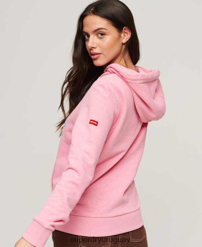 uy Superdry mujer sudadera con capucha desteñida premium con logo vintage rosa DT2N8Z3326 ropa