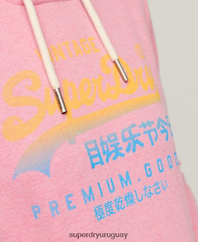 uy Superdry mujer sudadera con capucha desteñida premium con logo vintage rosa DT2N8Z3326 ropa