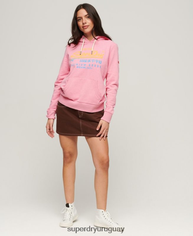 uy Superdry mujer sudadera con capucha desteñida premium con logo vintage rosa DT2N8Z3326 ropa