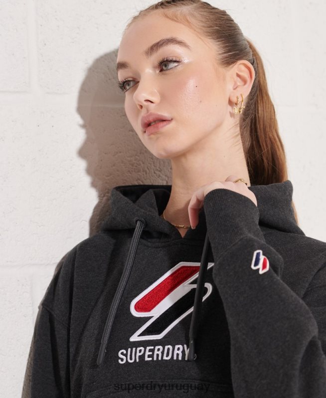 uy Superdry mujer sudadera con capucha estilo boxy sportstyle gris oscuro DT2N8Z3497 ropa