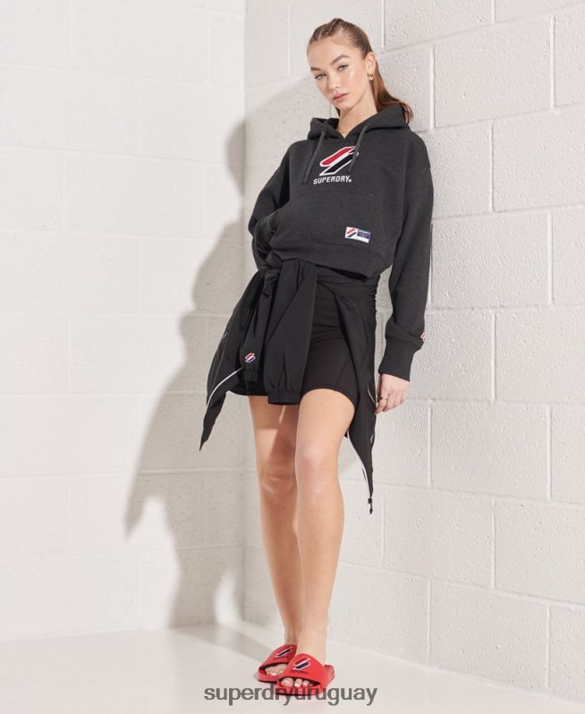 uy Superdry mujer sudadera con capucha estilo boxy sportstyle gris oscuro DT2N8Z3497 ropa