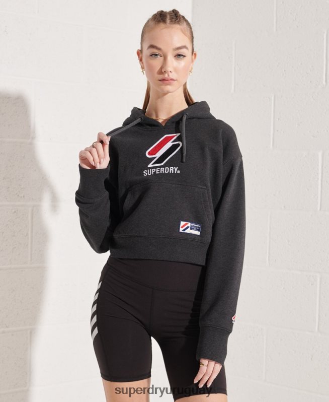uy Superdry mujer sudadera con capucha estilo boxy sportstyle gris oscuro DT2N8Z3497 ropa