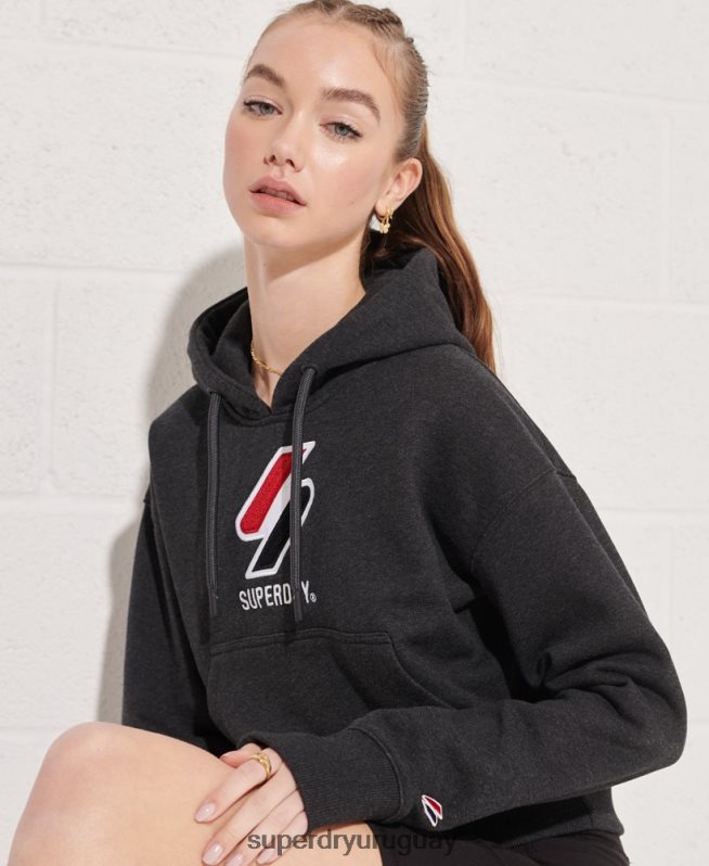 uy Superdry mujer sudadera con capucha estilo boxy sportstyle gris oscuro DT2N8Z3497 ropa