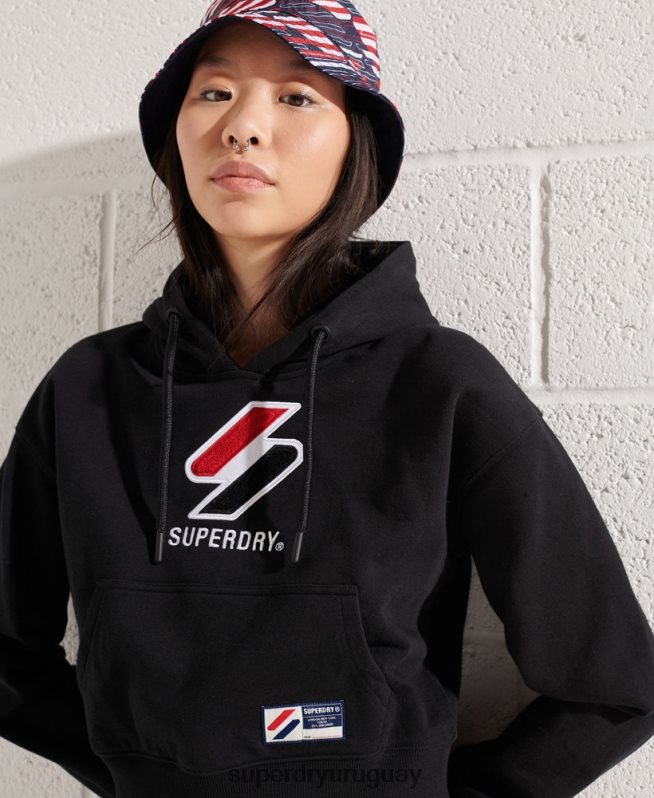 uy Superdry mujer sudadera con capucha estilo boxy sportstyle negro DT2N8Z3496 ropa