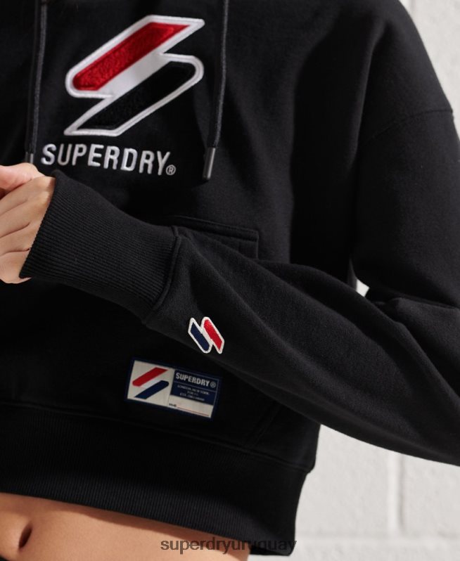 uy Superdry mujer sudadera con capucha estilo boxy sportstyle negro DT2N8Z3496 ropa