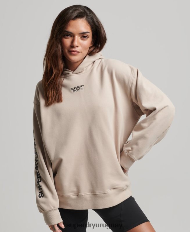 uy Superdry mujer sudadera con capucha extragrande beige DT2N8Z3381 ropa