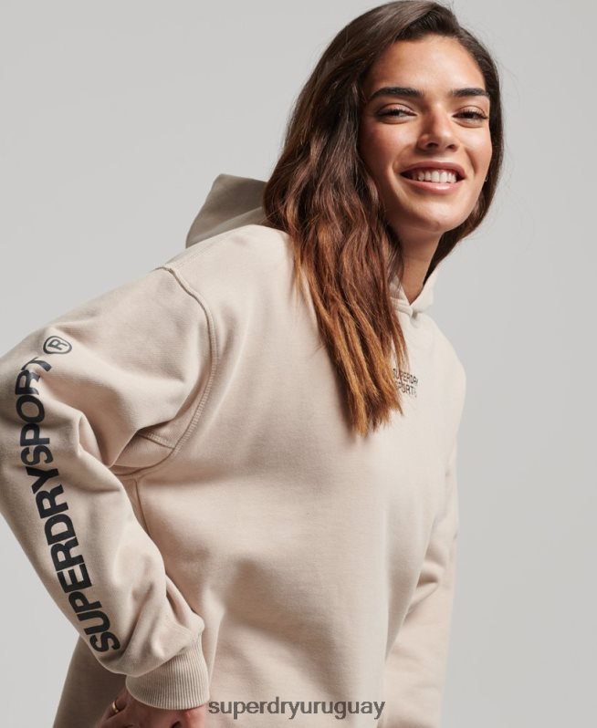 uy Superdry mujer sudadera con capucha extragrande beige DT2N8Z3381 ropa