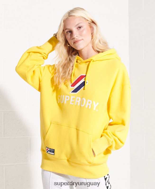 uy Superdry mujer sudadera con capucha extragrande con aplique amarillo DT2N8Z5992 ropa