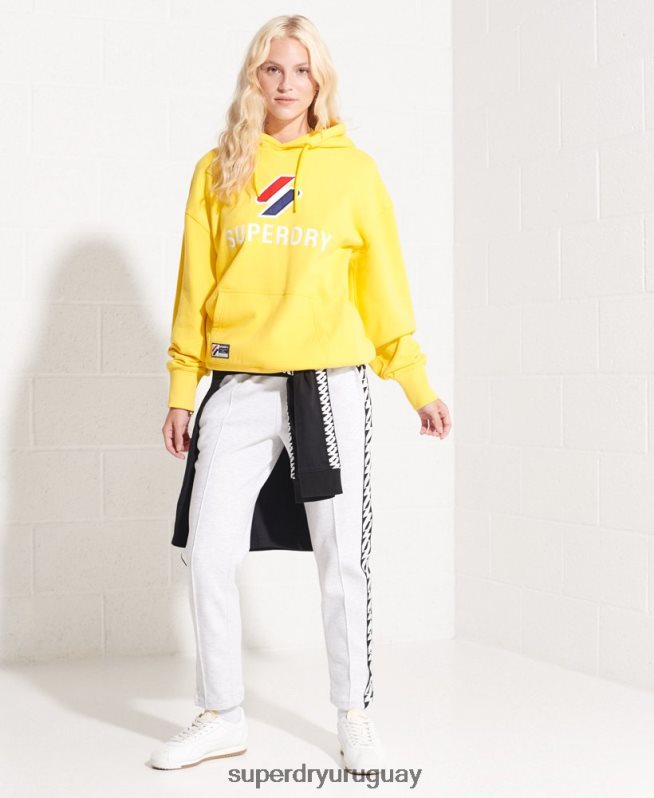 uy Superdry mujer sudadera con capucha extragrande con aplique amarillo DT2N8Z5992 ropa