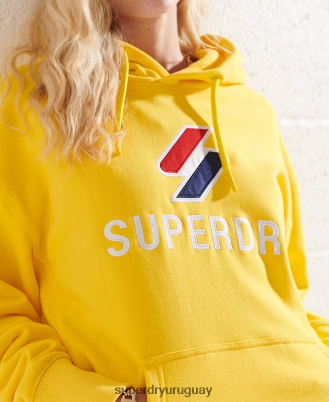 uy Superdry mujer sudadera con capucha extragrande con aplique amarillo DT2N8Z5992 ropa