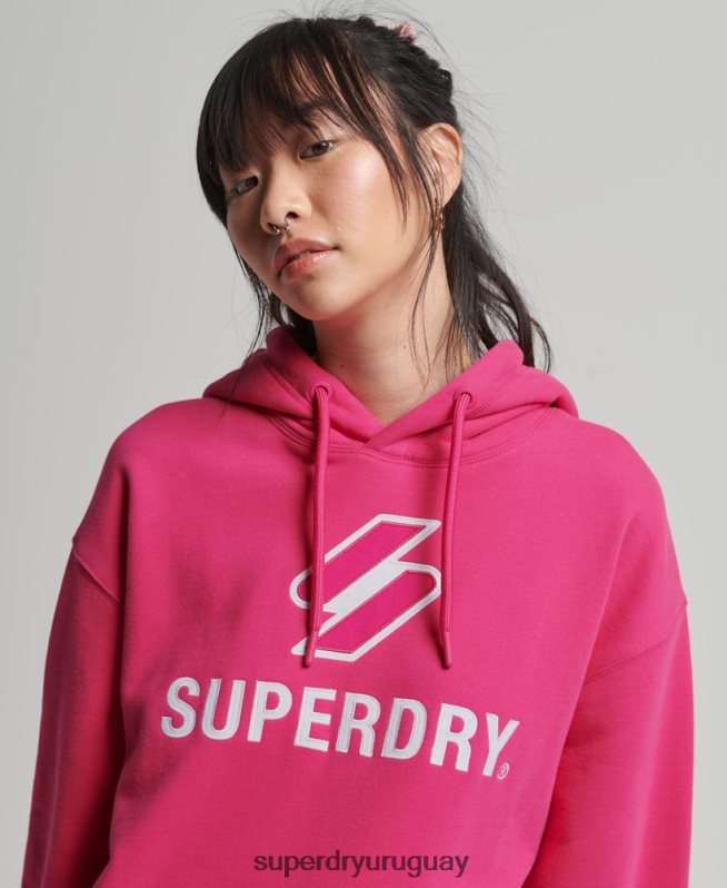 uy Superdry mujer sudadera con capucha extragrande con aplique de código apilado rosa DT2N8Z3432 ropa