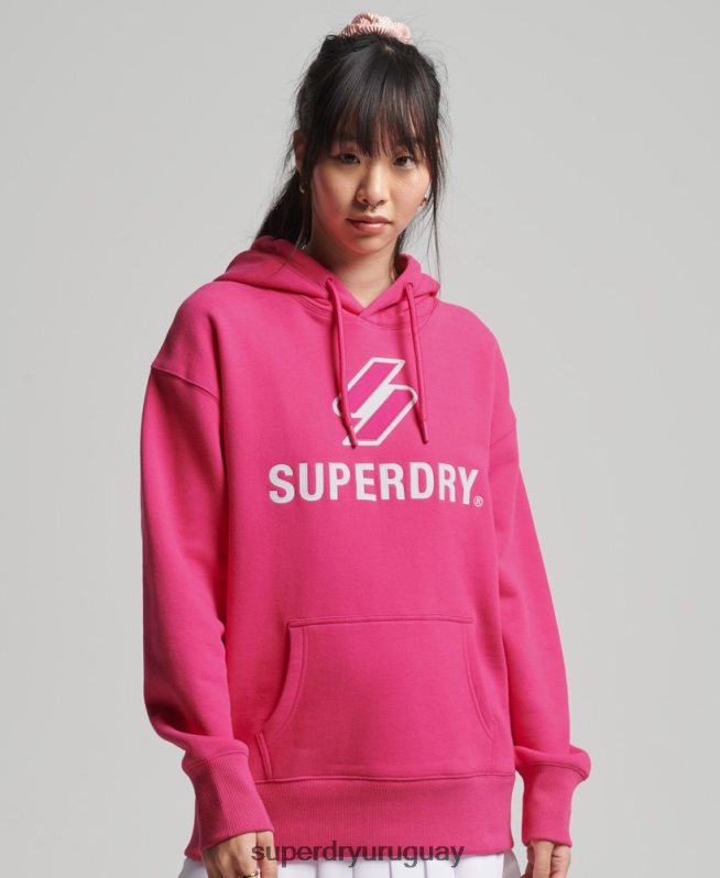 uy Superdry mujer sudadera con capucha extragrande con aplique de código apilado rosa DT2N8Z3432 ropa