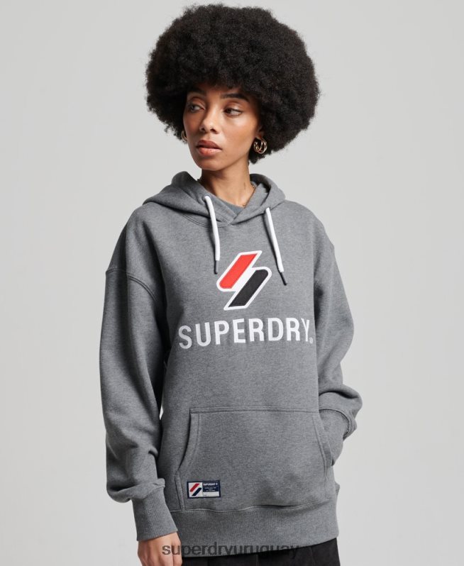 uy Superdry mujer sudadera con capucha extragrande con aplique gris oscuro DT2N8Z3390 ropa