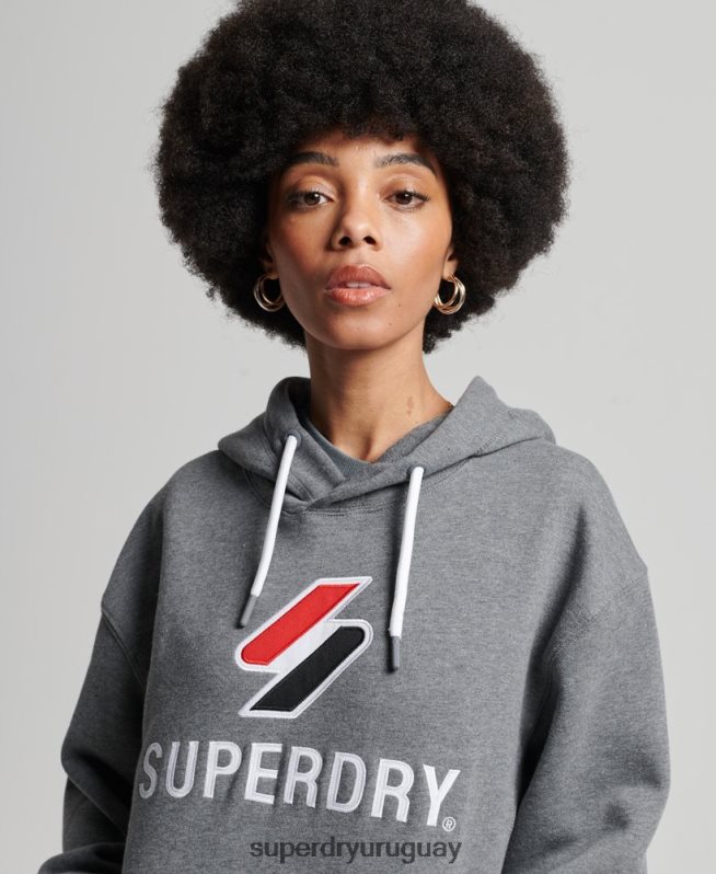 uy Superdry mujer sudadera con capucha extragrande con aplique gris oscuro DT2N8Z3390 ropa
