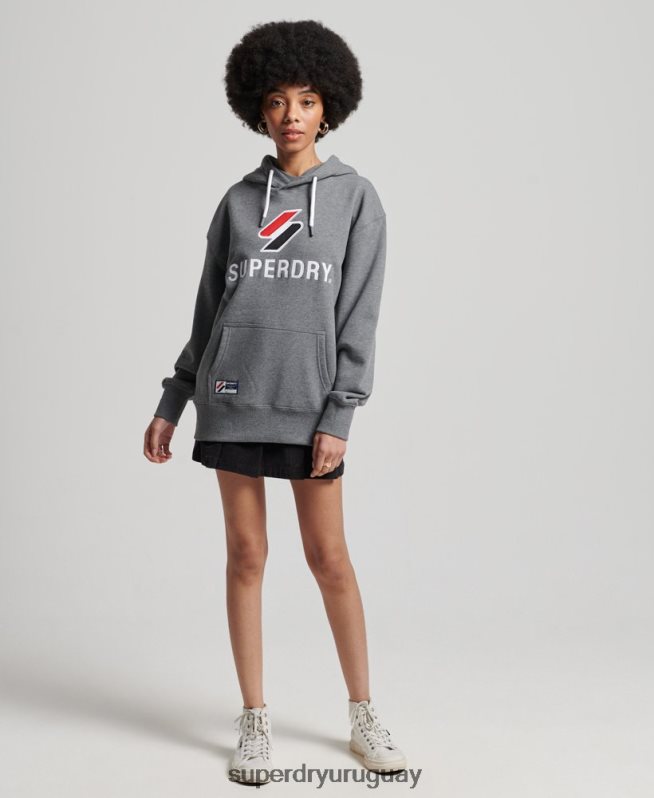 uy Superdry mujer sudadera con capucha extragrande con aplique gris oscuro DT2N8Z3390 ropa