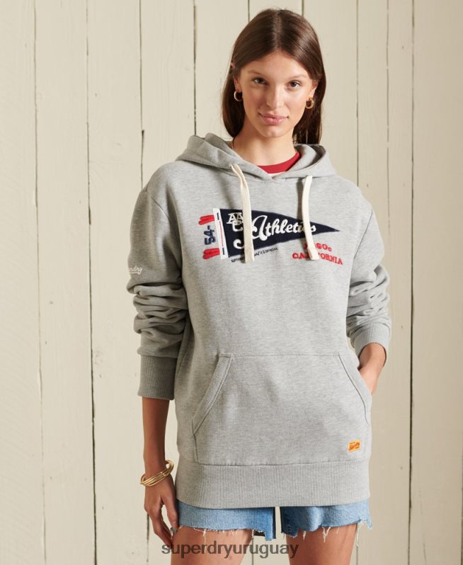 uy Superdry mujer sudadera con capucha extragrande con estampado aac gris DT2N8Z3472 ropa
