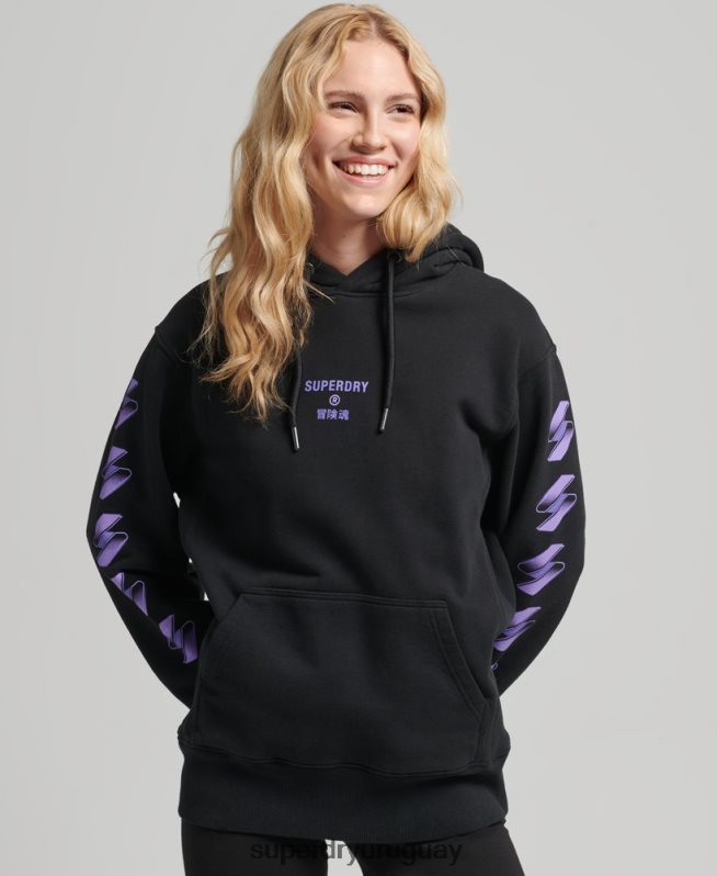 uy Superdry mujer sudadera con capucha extragrande con logo de medios tonos negro DT2N8Z3491 ropa