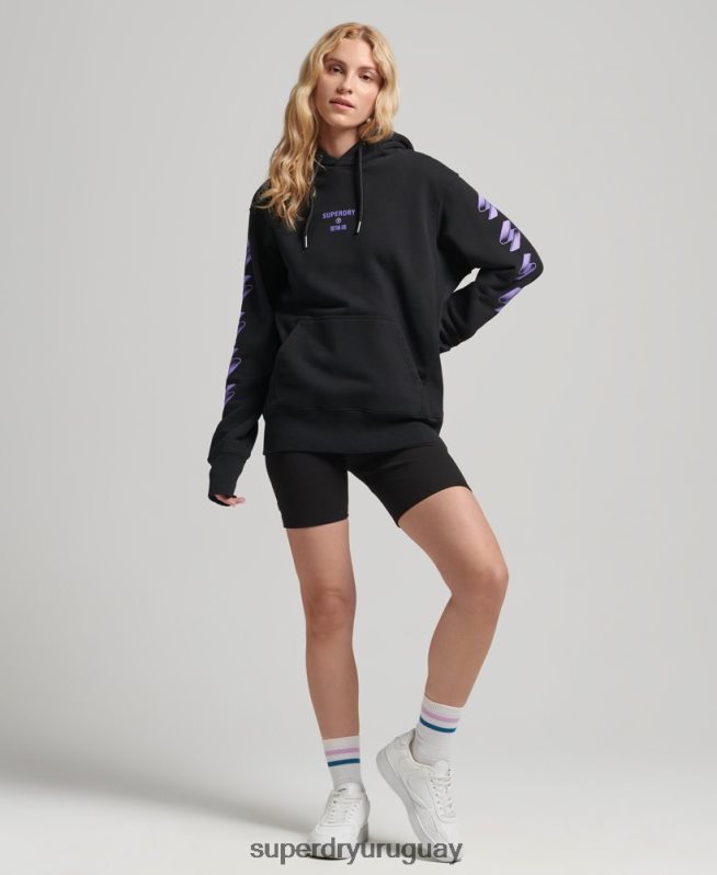 uy Superdry mujer sudadera con capucha extragrande con logo de medios tonos negro DT2N8Z3491 ropa