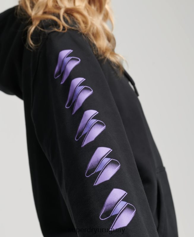 uy Superdry mujer sudadera con capucha extragrande con logo de medios tonos negro DT2N8Z3491 ropa