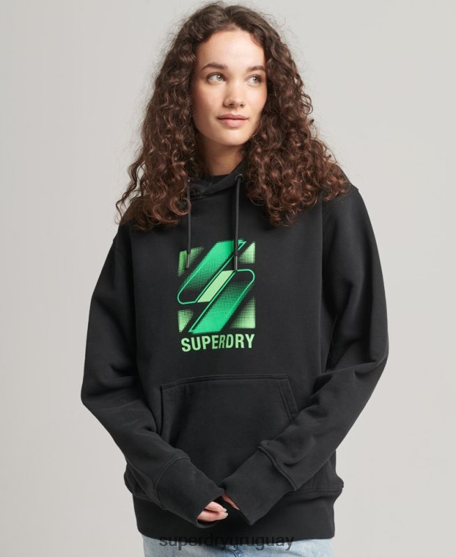 uy Superdry mujer sudadera con capucha extragrande con logo de medios tonos negro DT2N8Z5791 ropa