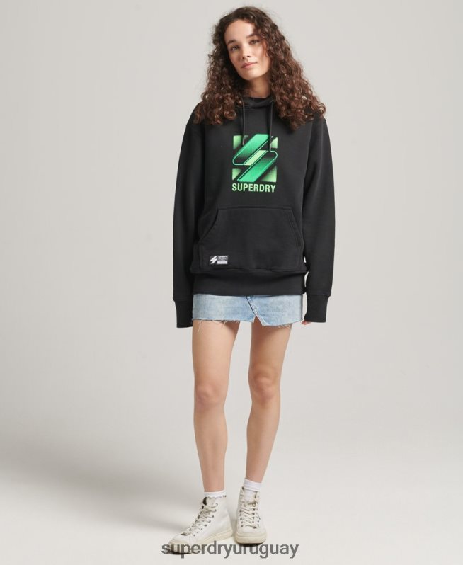 uy Superdry mujer sudadera con capucha extragrande con logo de medios tonos negro DT2N8Z5791 ropa