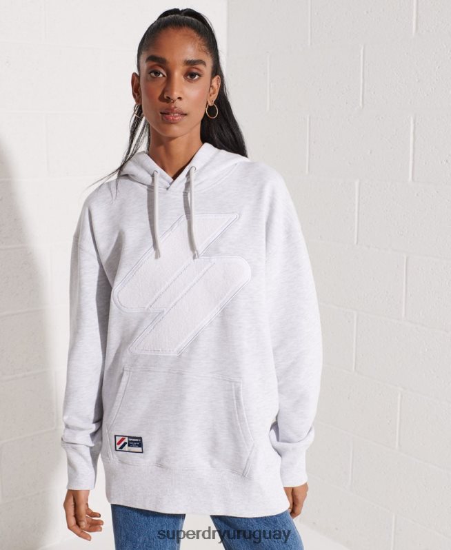uy Superdry mujer sudadera con capucha extragrande de chenilla con logo de código gris claro DT2N8Z6174 ropa