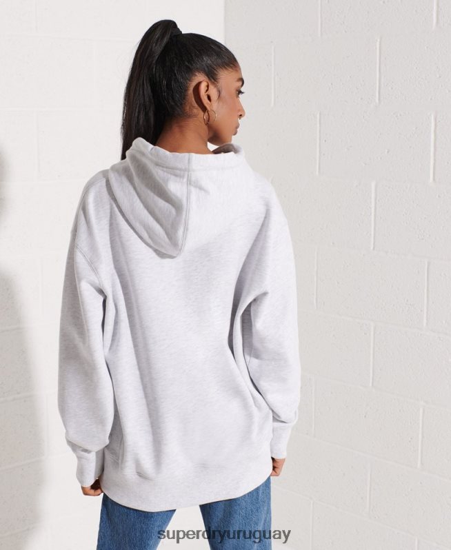uy Superdry mujer sudadera con capucha extragrande de chenilla con logo de código gris claro DT2N8Z6174 ropa