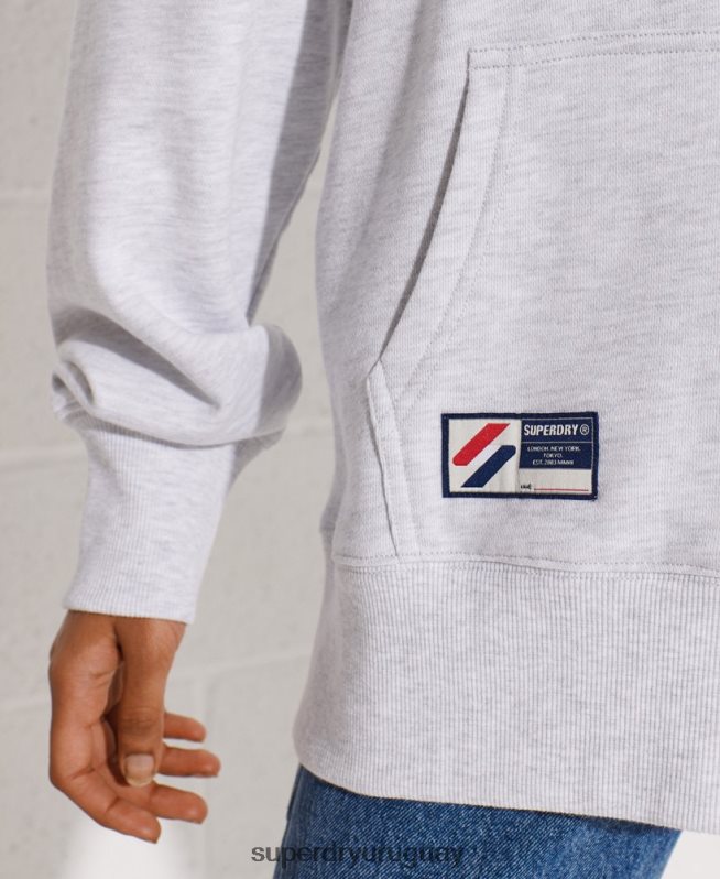 uy Superdry mujer sudadera con capucha extragrande de chenilla con logo de código gris claro DT2N8Z6174 ropa