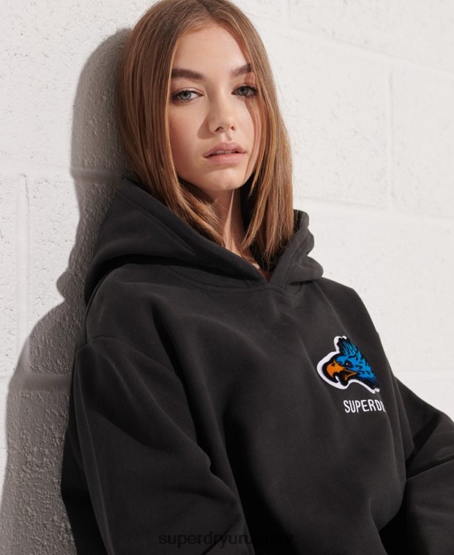 uy Superdry mujer sudadera con capucha extragrande de la franquicia moderna negro DT2N8Z3453 ropa