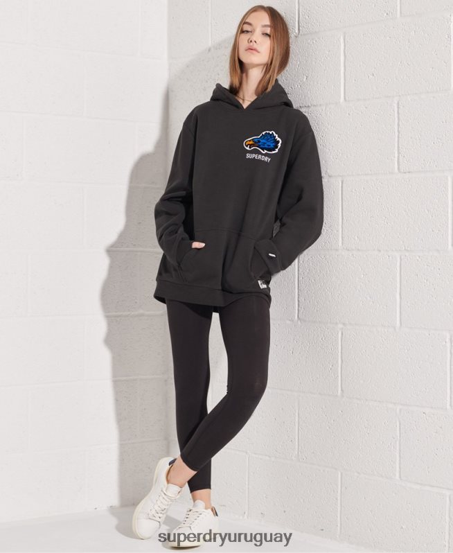 uy Superdry mujer sudadera con capucha extragrande de la franquicia moderna negro DT2N8Z3453 ropa