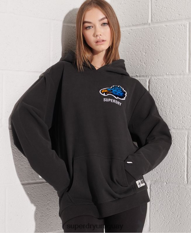 uy Superdry mujer sudadera con capucha extragrande de la franquicia moderna negro DT2N8Z3453 ropa