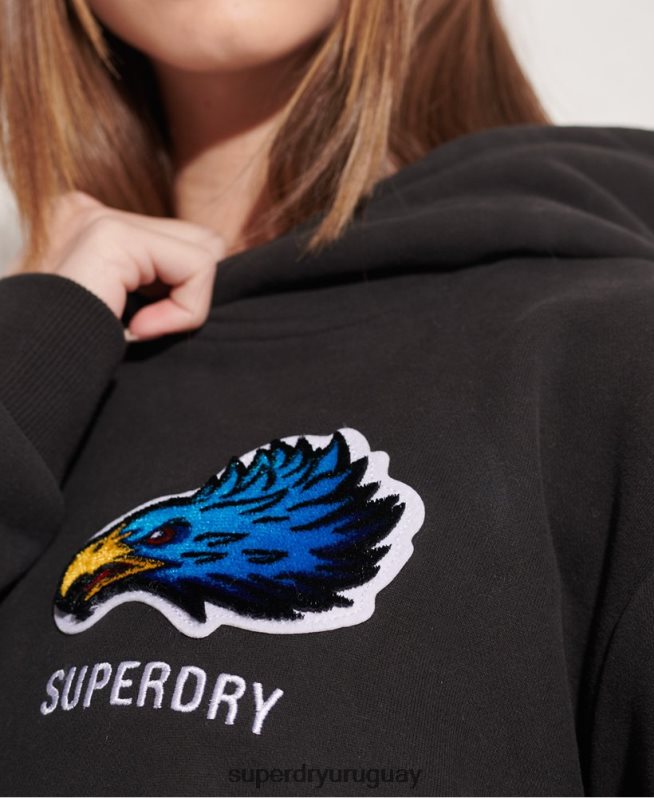 uy Superdry mujer sudadera con capucha extragrande de la franquicia moderna negro DT2N8Z3453 ropa