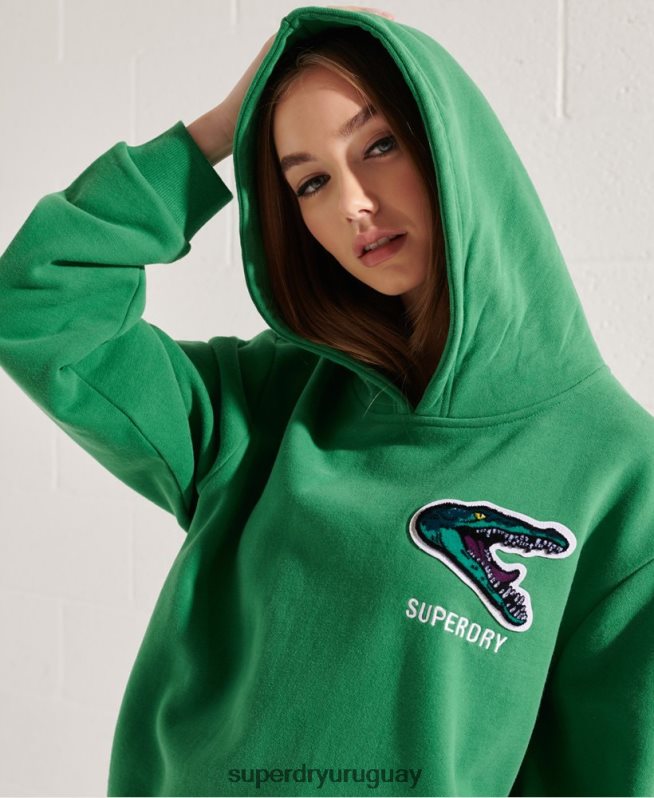 uy Superdry mujer sudadera con capucha extragrande de la franquicia moderna verde DT2N8Z6052 ropa