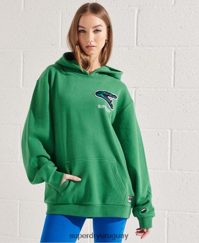 uy Superdry mujer sudadera con capucha extragrande de la franquicia moderna verde DT2N8Z6052 ropa