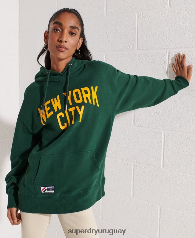 uy Superdry mujer sudadera con capucha extragrande de la universidad de la ciudad verde DT2N8Z5993 ropa
