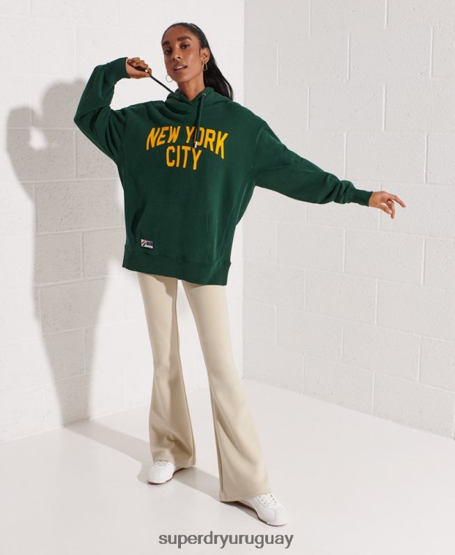 uy Superdry mujer sudadera con capucha extragrande de la universidad de la ciudad verde DT2N8Z5993 ropa
