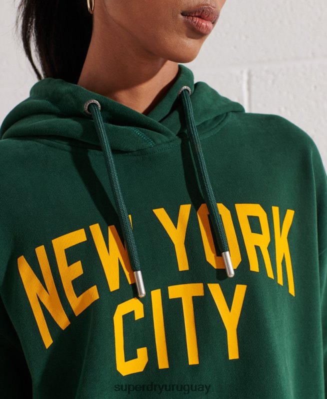 uy Superdry mujer sudadera con capucha extragrande de la universidad de la ciudad verde DT2N8Z5993 ropa